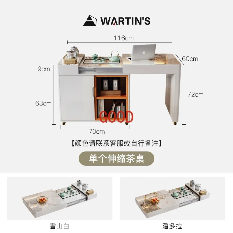 Cream Style Stone Plate Tea Table Modern Minimalist Living Room Home Balcony Retractable Small Apartment Table-Chair Set