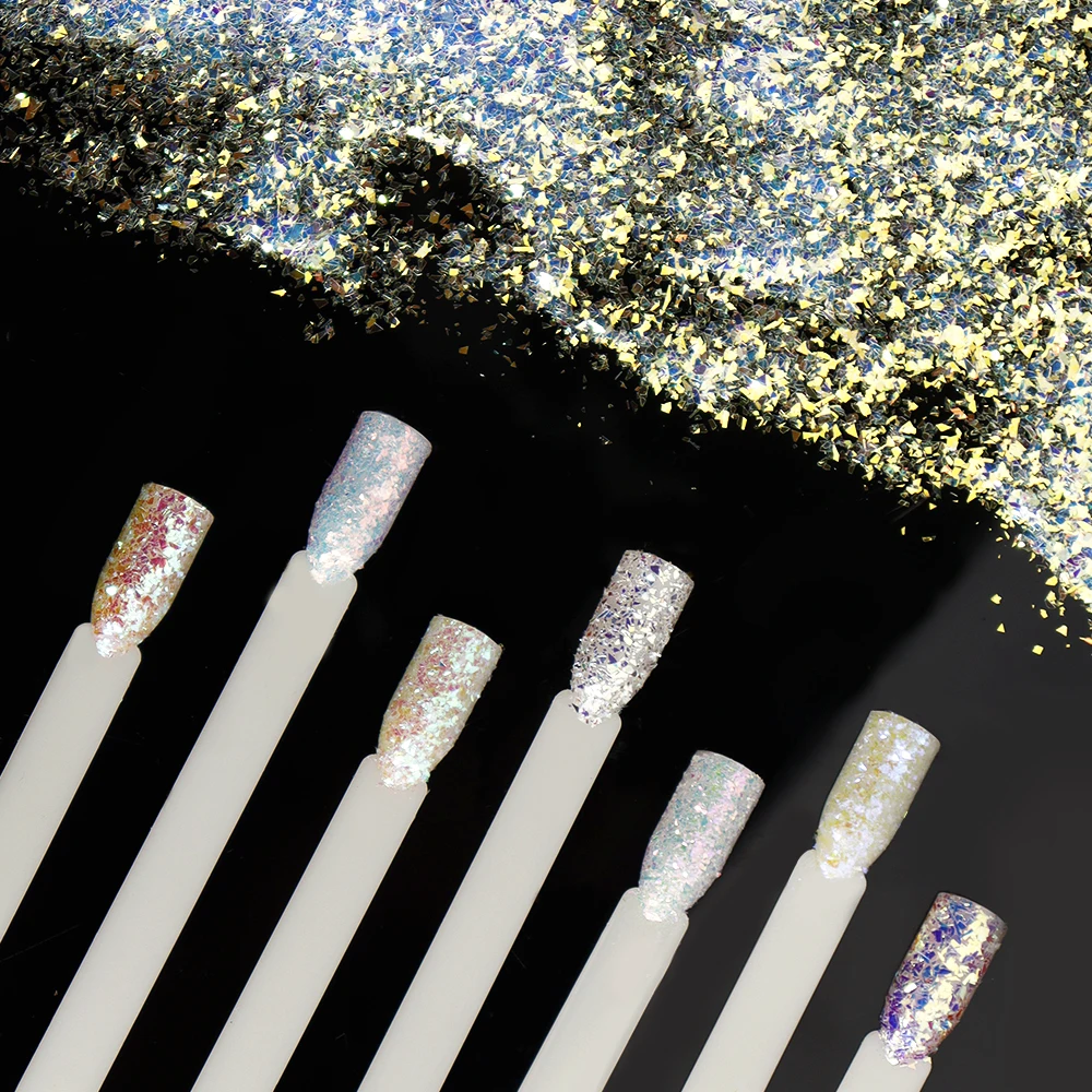 50g/봉지 6가지 색상 반짝이는 네일 아트 불규칙한 큼직한 스팽글 무지개빛 반짝이 인어빛 빛나는 글리터 플레이크 벌크 K3