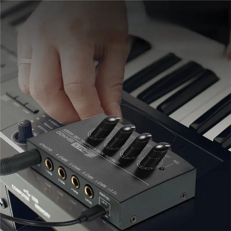 [B24B!】 4 Channel Line Mixer Sound Mixer DC 12V US Plug