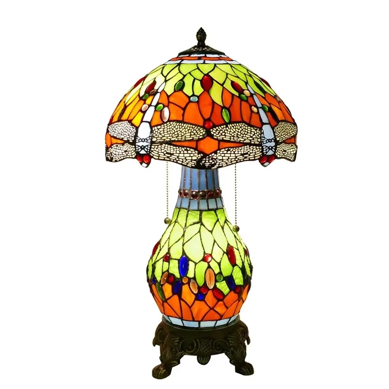Style handmade, stained glass desk lamp, beautiful dragonfly desk lamp, retro desk lamp