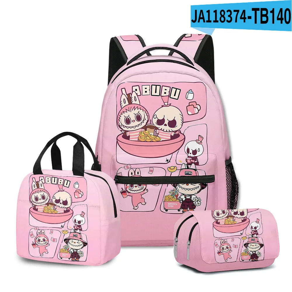 3D New Product 2024 Labubu Peripheral Student School Bag Backpack Lunch Bag Pencil Case Three-piece Set Best Gift Kawaii