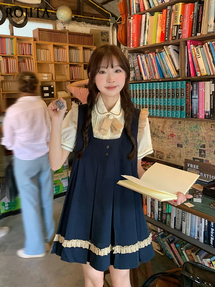 

JK Uniform Dress Set Short Sleeve Cute College Style Sweet Little Fly Sleeve Cyan Skirt Sweet Sister Dress Lolita Shirt