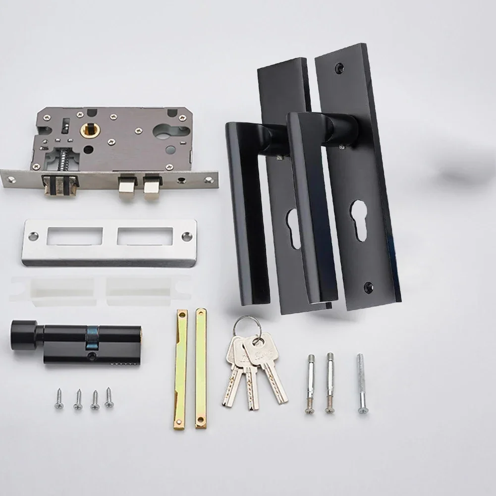 Security Door Handle Space Aluminum Panel Thickened Door Handle Black Door Lock Set Mortise Locks Household Hardware