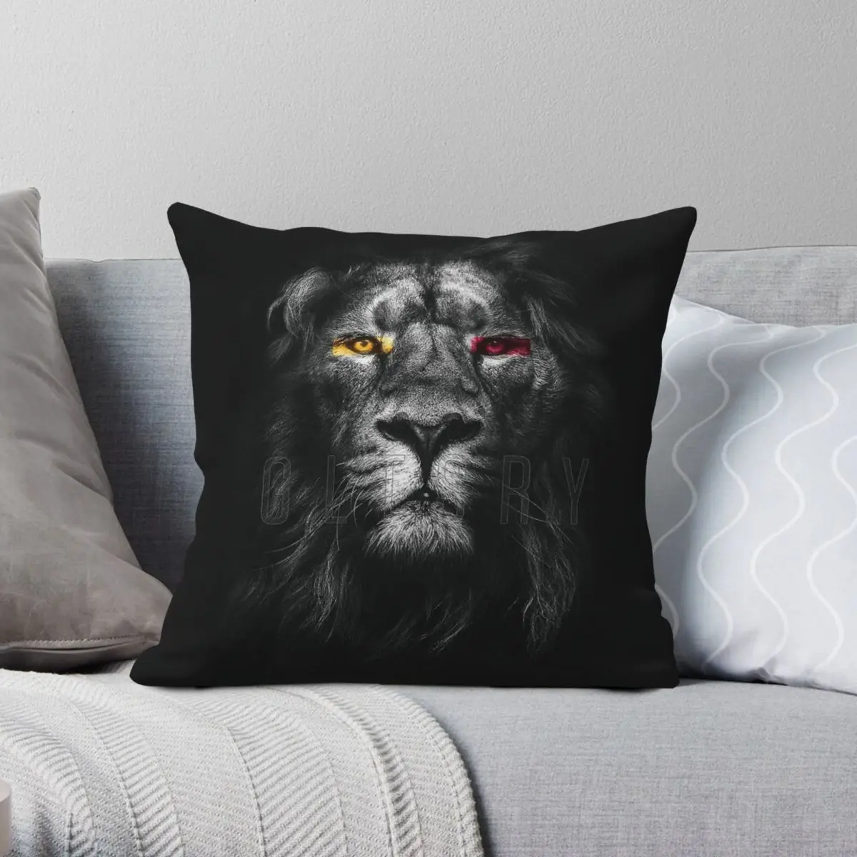 Galatasaray Aslan Lion Pillowcase Polyester Linen Velvet Pattern Zip Decor Room Cushion Case