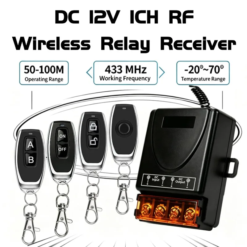 Smart Home DC 12-72V 24V 30A Wireless Remote Control Switch RF 433Mhz Transmitter On Off Switch for Water Heaters Ceiling Lamp