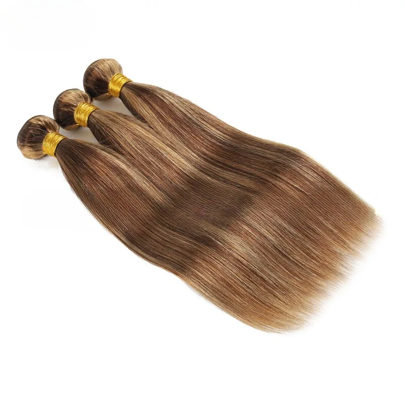 Mèches Brésiliennes Naturelles Remy Lisses à Reflets P4/27, avec Dentelle Transparente 13x4, Pré-Épilées, Cheveux de Bébé, 3/4