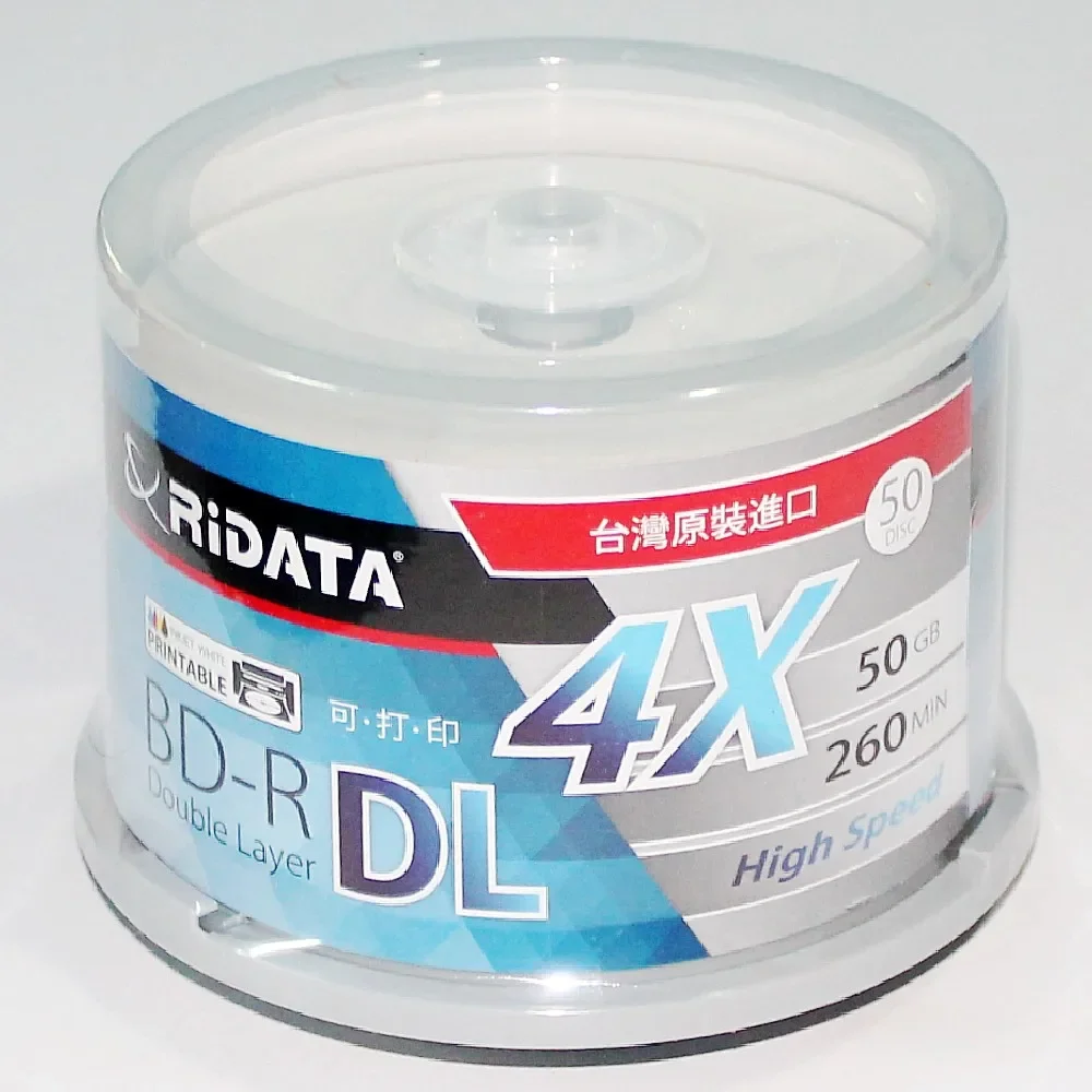 50 Pack One Box RIDATA/Ritek A+ quality Blank White Surface Inkjet Printable Blu Ray DL 2-8x Dual Layer 50GB BD DL Disc cake box