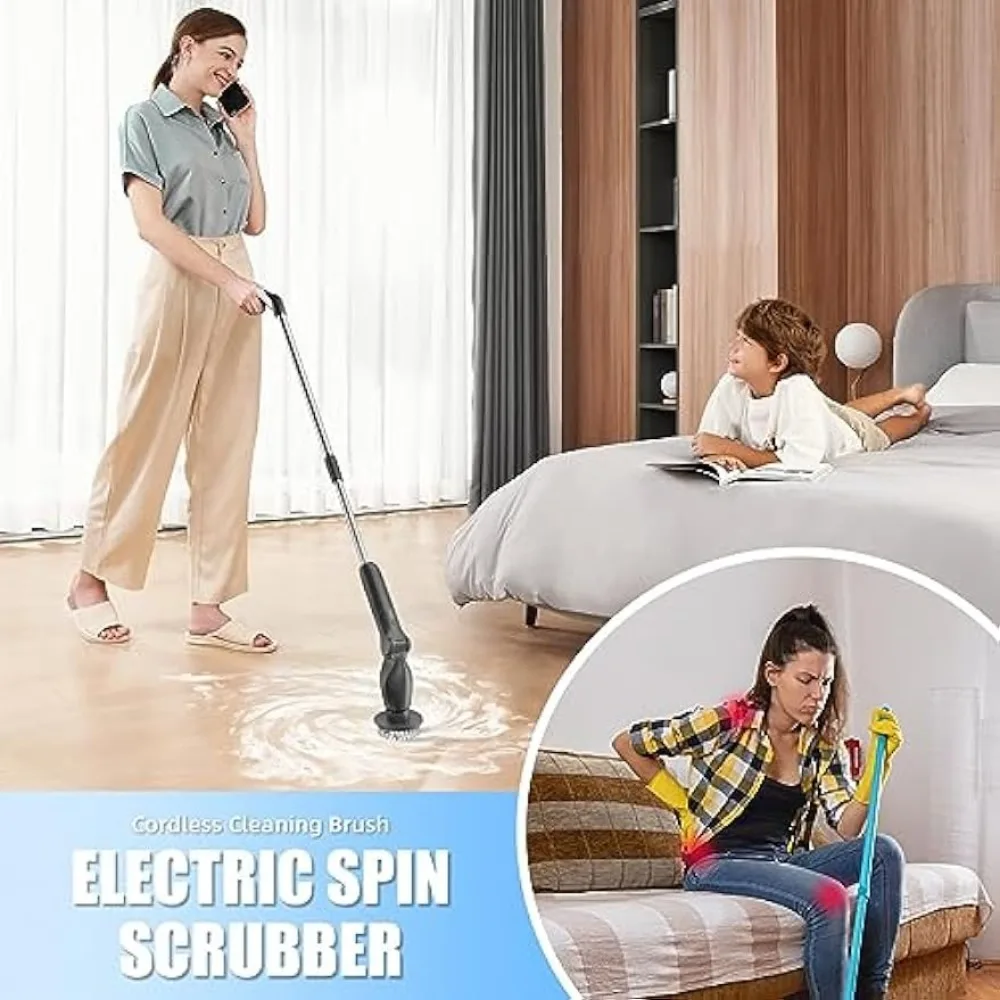 8 in 1 Wireless Electric Spin Scrubber Floor Wall Cleaning Brush Bathroom Kitchen Cleaner Household Rotating Cleaning Machine