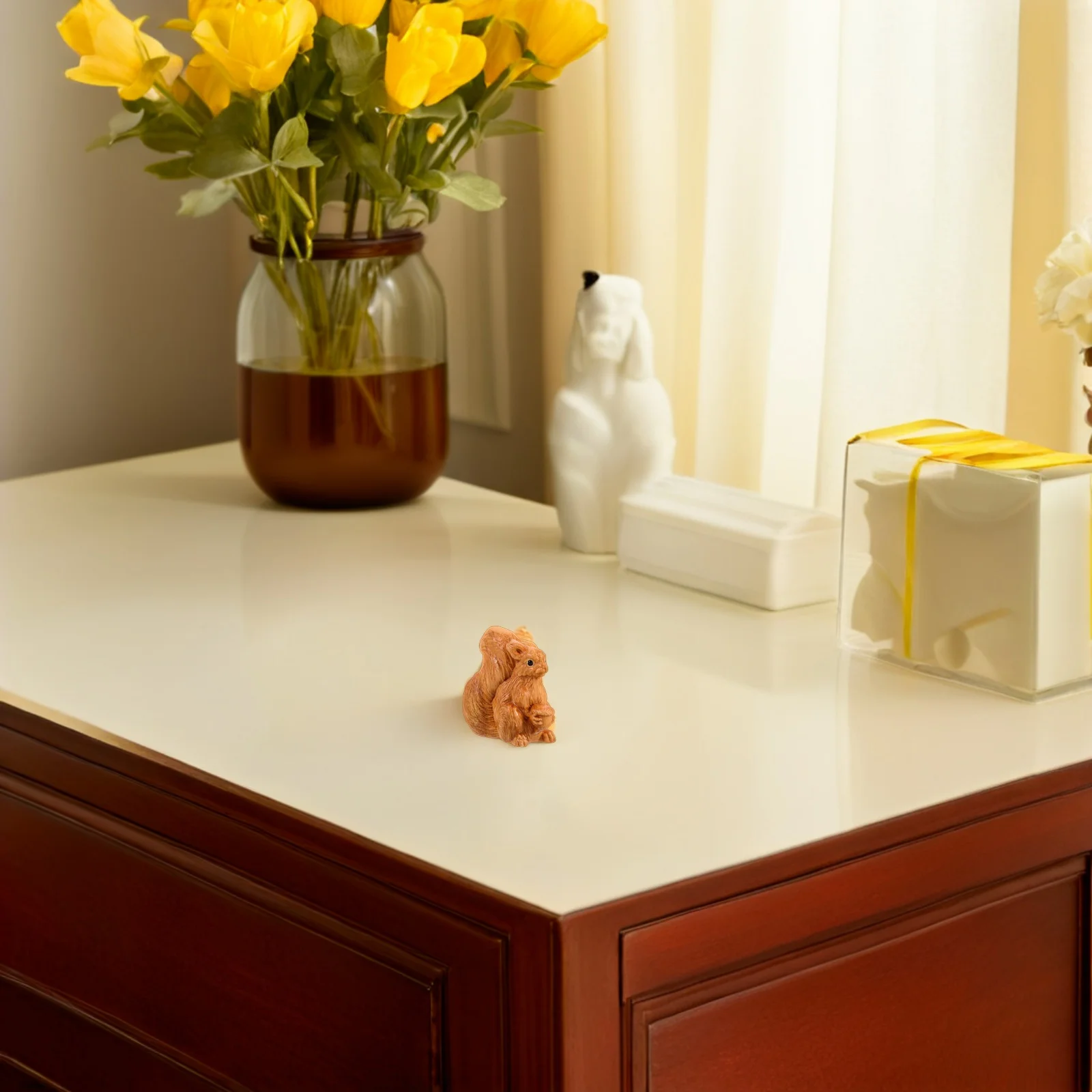 

Hand-Carved Wooden Squirrel Decoration Mini Animal Statue for Home Desk Garden Decor Rustic Spring Theme Kids Gift Natural Wood