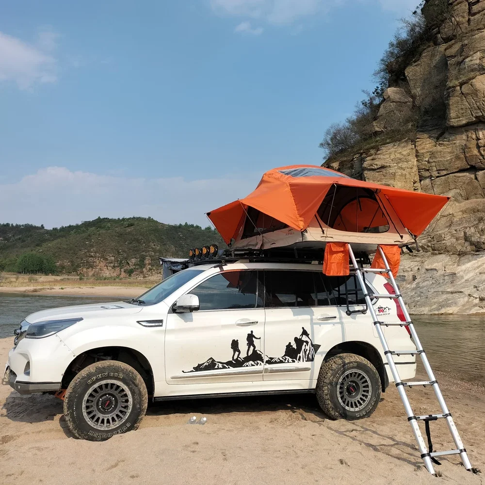 

Cheapest Rooftop Tent orange soft Shell Car Roof Top Tent Fits 2 People camping car roof tent for Truck/SUV/Car