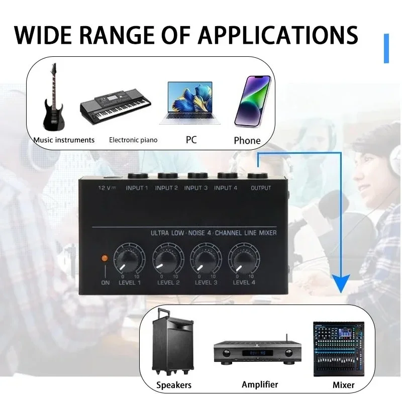 TenYua mixer ultra compact sound low noise with power adapter mini 4-channel DJ karaoke mixer headphone amplifier
