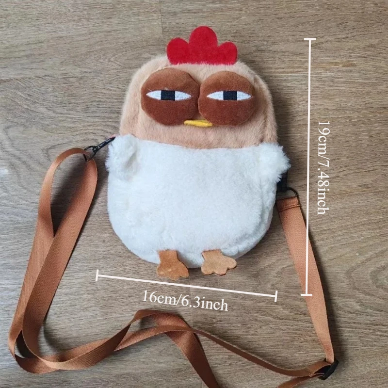 Bolso de hombro de gallina, bolso de felpa de pollo de piel, llavero con colgante de pollo divertido, bolso de muñeca para mujer, regalo de cumpleaños