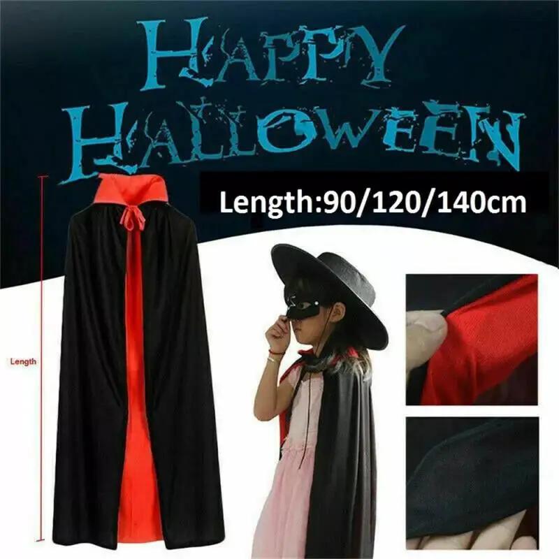 Medieval Hooded Cloak For Adults Kids, Red And Black, Reversible Knitted Fabric Cape, Halloween Witch Worship, Vampire Cosplay