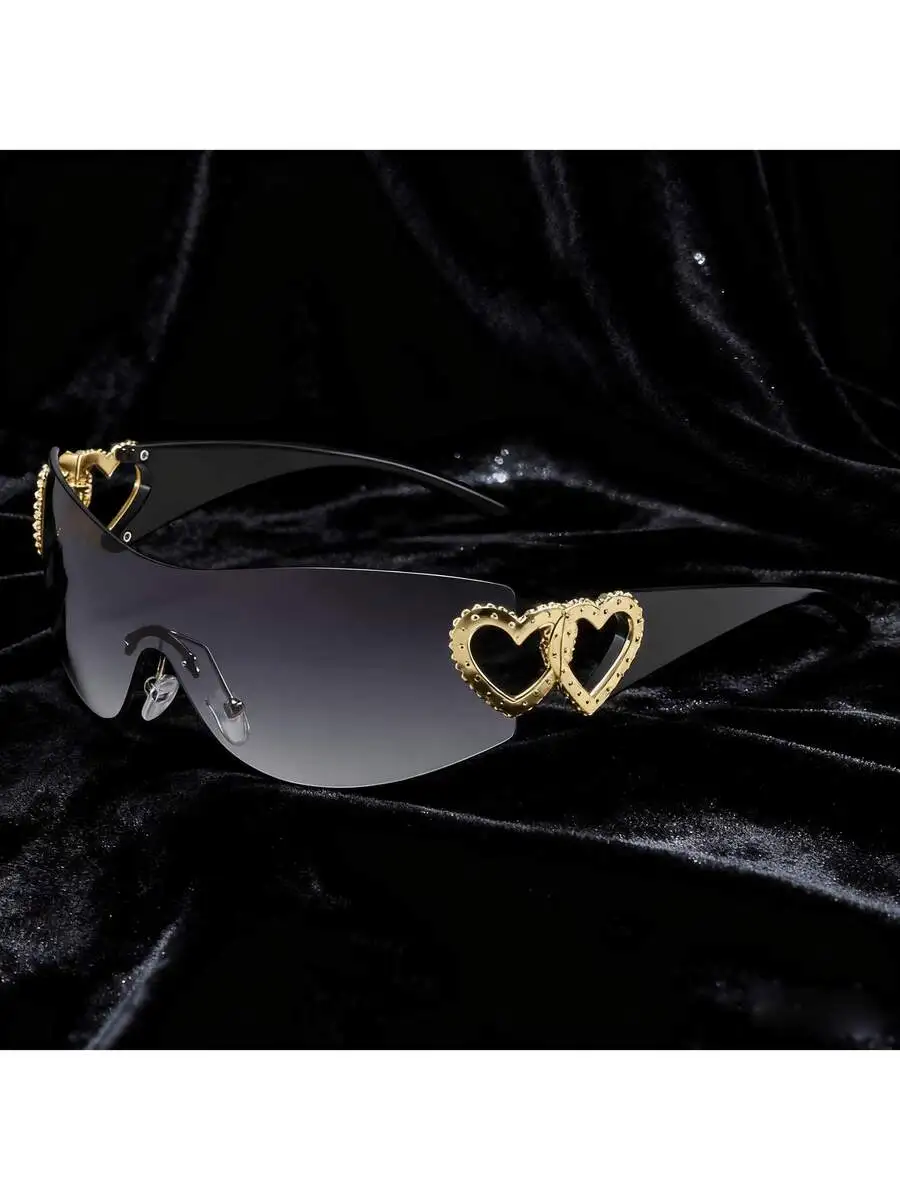 

Large Frame Womens Y2K Fashion Sunglasses With Heart Decor, Shield Style For Parties And Summer Travel