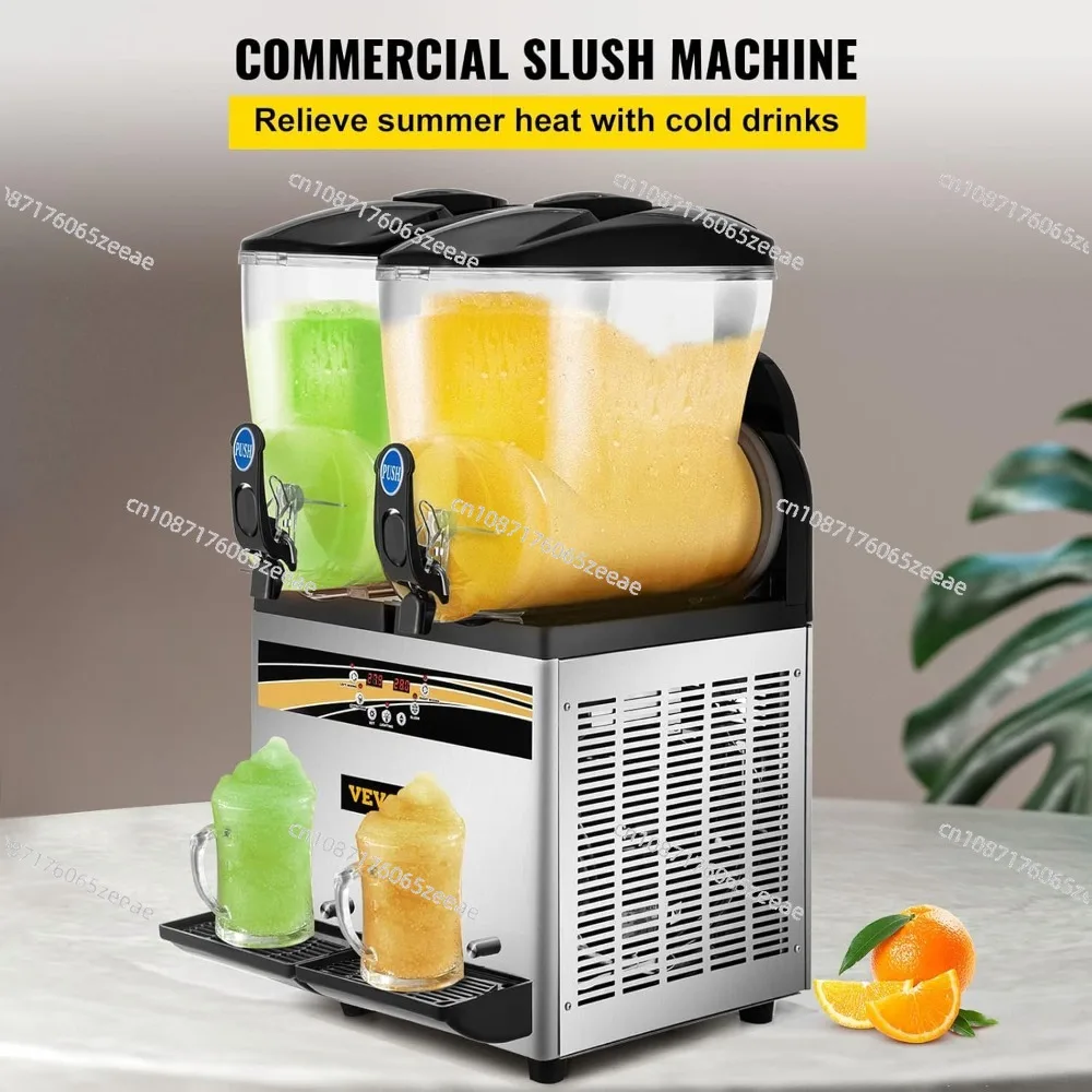 l Slushy Machine, 15Lx2 Tank Margarita Maker, 1000W Stainless Steel Smoothie Frozen Drink Maker for Supermarkets