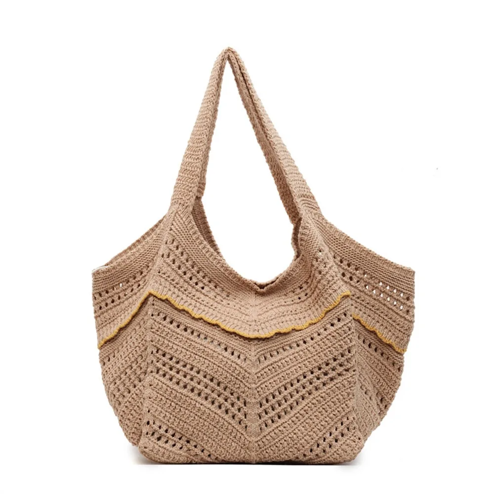 

Fashion Handmade Crochet Bag Leisure Hollow Knitted Tote Bag Large Capacity Boho Weave Shoulder Bag Summer