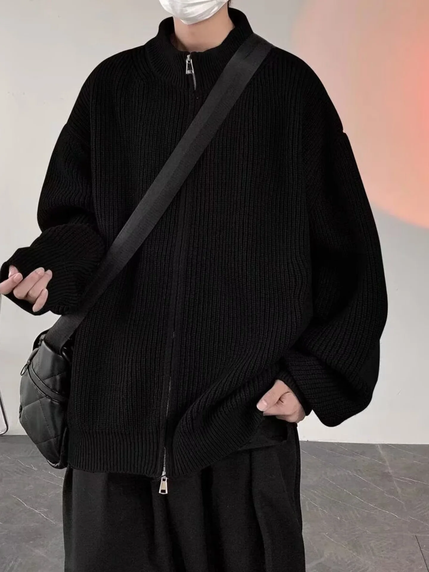 

Laid-ba Sle Men's Knitted Open Cardigan Sweater Casual Loose Fit f High Collar Autumn Winter New Arrival Trendy Brand