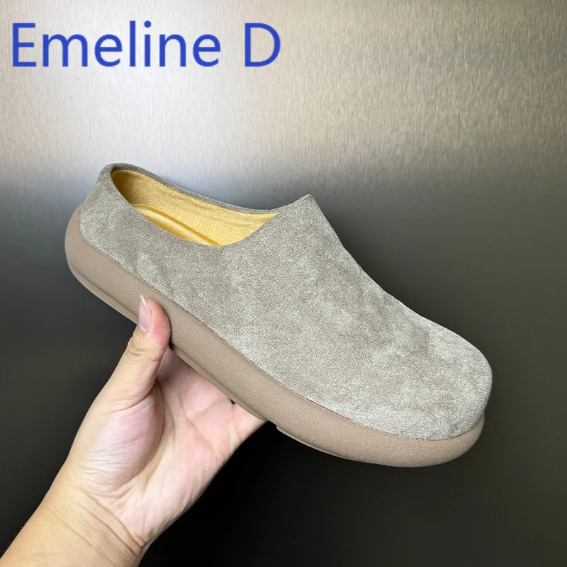 Couple's Bean Shoes Fashion British Style Half Bag Boken Shoes Big Head One Foot Casual Flat Shoes Simple Style Baotou Slippers