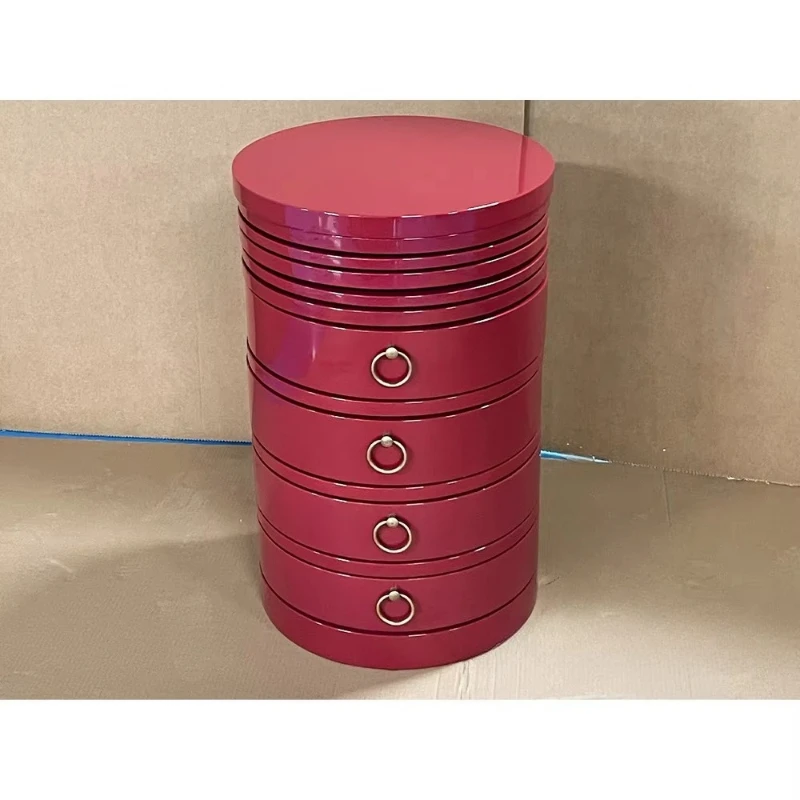 Armoire ronde créative à tiroirs rotatifs multicouches rouges, décoration d'intérieur plate, armoire de chevet