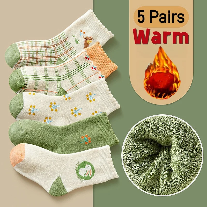 Baby Winter Socks Thick Thermal Socks Kids Cotton Sock Girls Boys Warm Boot Socks 5 Pairs/bag