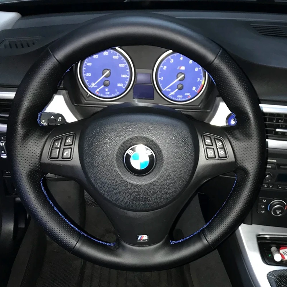 Car Steering Wheel Cover For BMW M Sport M3 E90 E91 E92 E93 E87 E81 E82 E88 X1 E84 Hand Stitched Leather Car Accessories