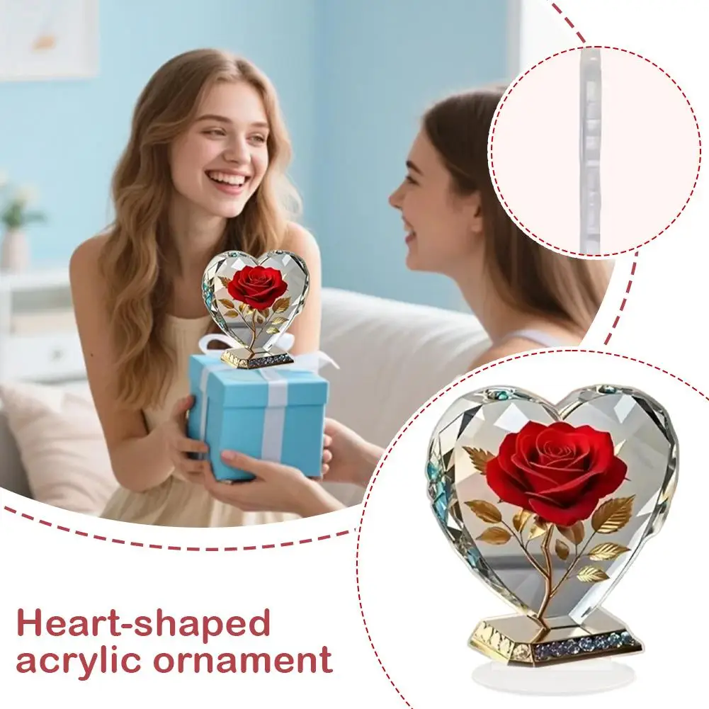 1 stücke Herz Ornament Acryl Desktop Decor Home Office Dekoration Rose Geschenk Kreative Schreibtisch Für Freundin Mutter Zubehör Handwerk