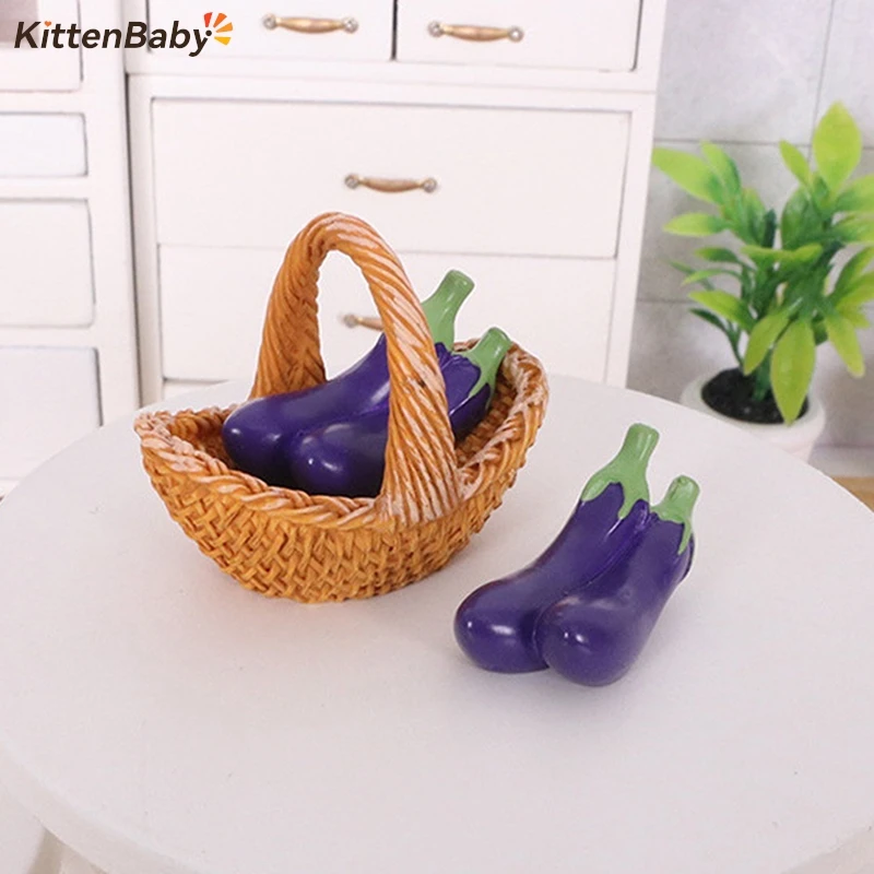 3Pcs/set Dollhouse Simulation Vegetable Handheld Basket Model Mini Vegetables Decoration For 1/12 Dolls House Kitchen Play Toys