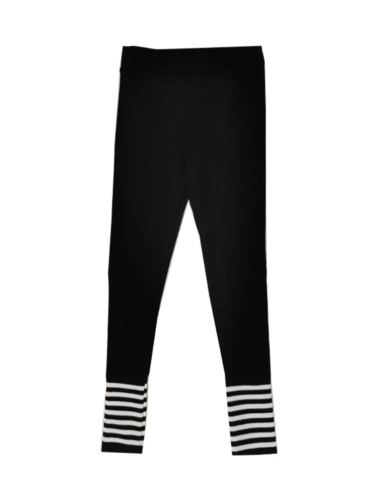 

Chic High Waist Women's Slim Fit Striped Leggings Nine Points Trendy Tight Pants Casual Comfortable Stretchy Base Layer Trousers