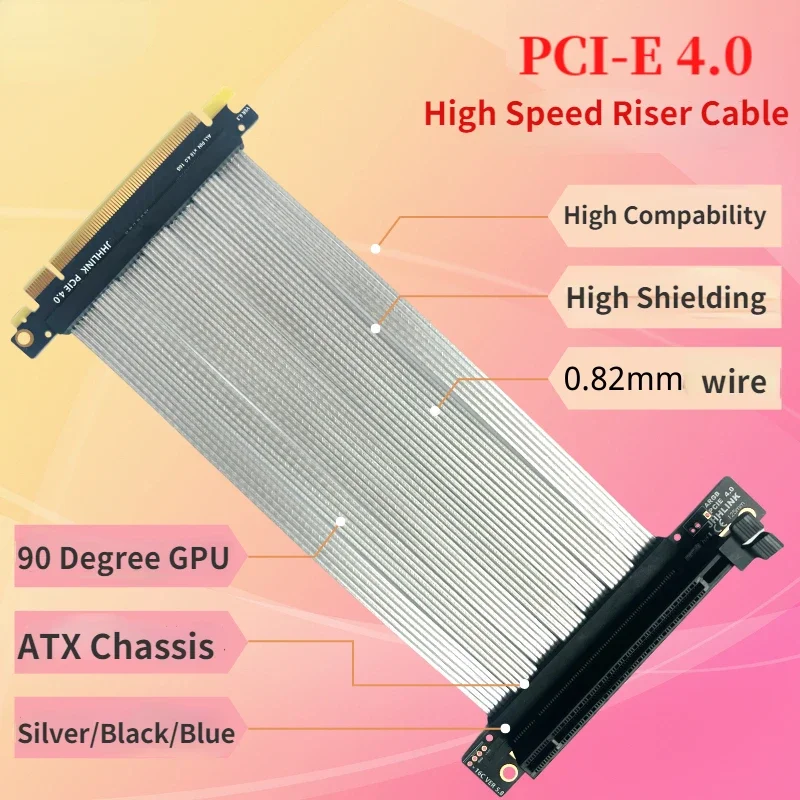 silver-plated-super-speed-pci-e-40-x16-riser-shielded-extension-cable-gen-4-pci-express-port-gaming-90-right-angle-gpu-extender