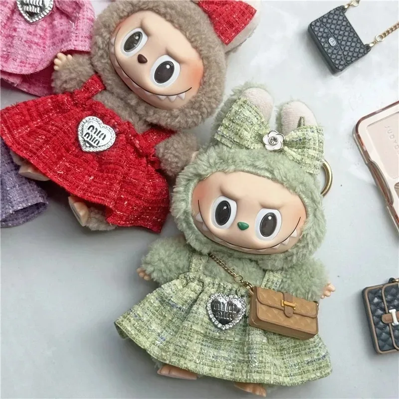 Vestido Adorable para muñeca Labubu de 15 y 17cm, ropa, falda clásica de lujo, bolso cruzado de moda, conjunto de zapatos, accesorios de ropa