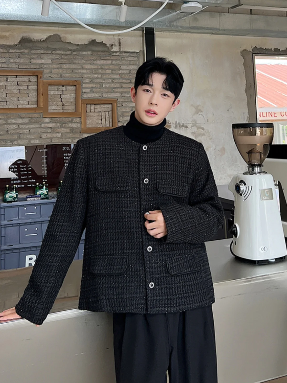 

Мужская повседневная куртка-рубашка в стиле ретро без воротника, корейский стиль, модная, с длинными рукавами, на все сезоны, приталенного кроя