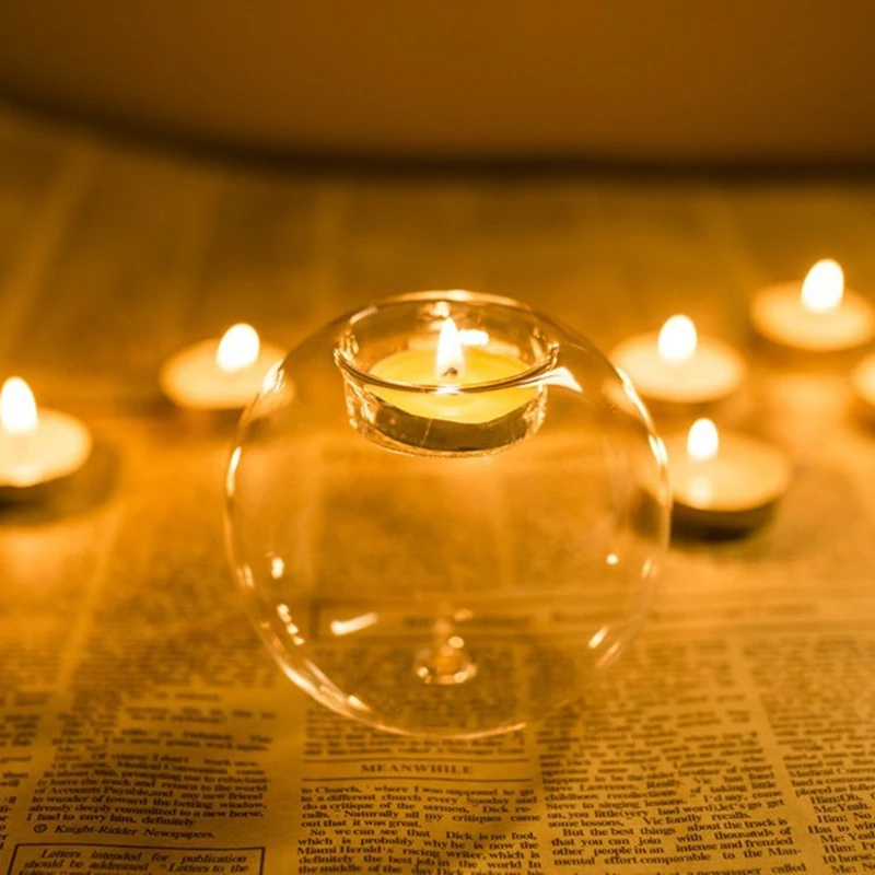 European Exquisite Round Hollow Glass Candle Holder Christmas Wedding Banquet Bar Party Wax Holder Home Decoration Ornaments
