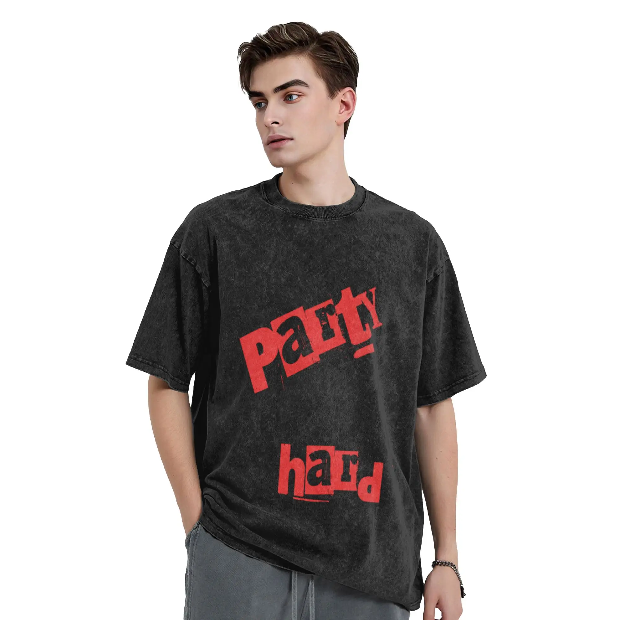 PARTY hard Ransom red typography grunge motif Classic Trendy A Vintage Oversized Cotton Unisex T-Shirts