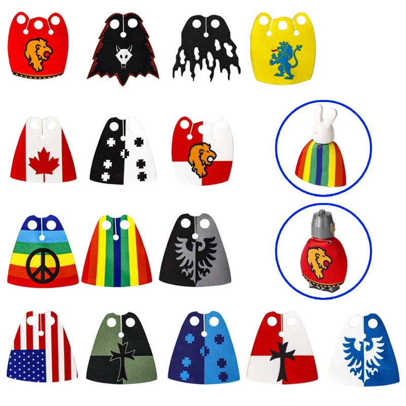MOC Medieval Military Series Building Blocks Castle Knights Soldier Figures Shield Flag Helmet Cloak Accessories War Bricks Toys