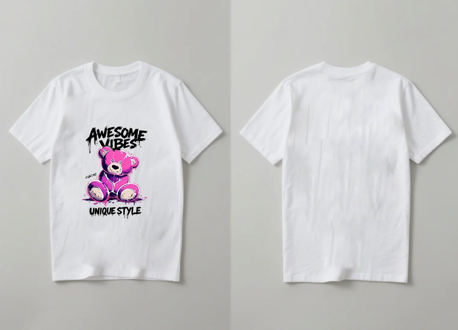 เสื้อยืดแขนสั้นพิมพ์ลายหมีน่ารักแฟชั่นล่าสุดปี 2025 เสื้อคอกลมลำลองสำหรับทั้งชายและหญิง