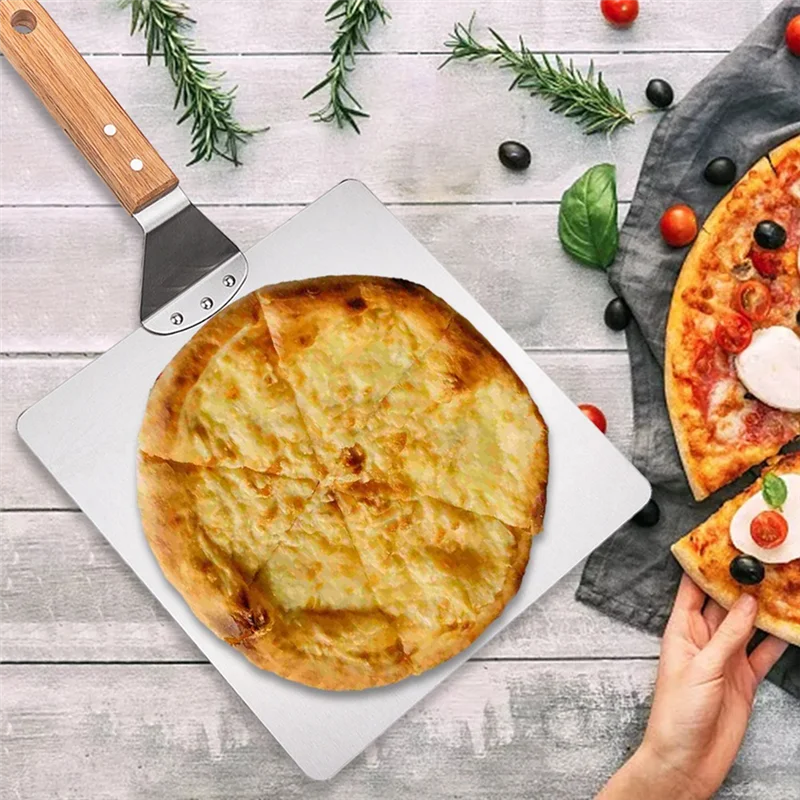 

ABPR-Stainless Steel Pizza Shovel Pizza Oven Accessories Portable Multi-Function Heat-Resistant Wooden Handle Square Shovel