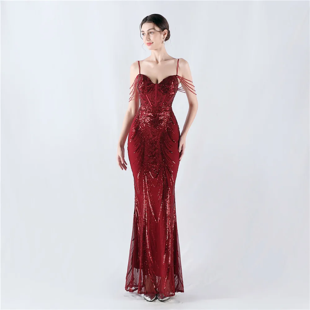 Luxury Backless Sequin Long Evening Dresses For Women Elegant Mermaid Sequins Formal Occasion Dress Prom Party Dresses