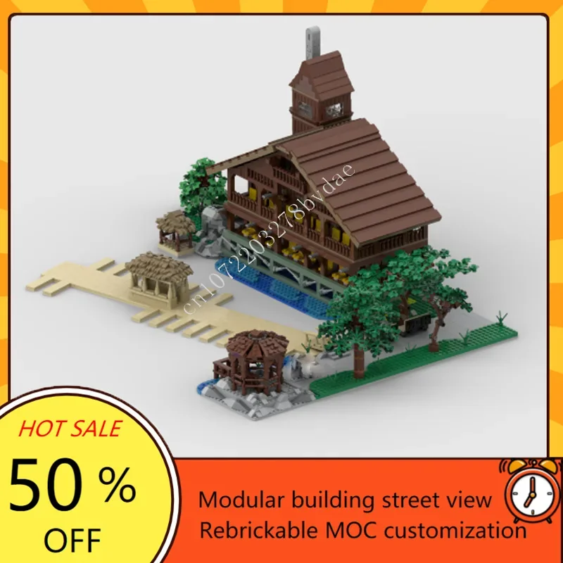 3788PCS Modular MOC Cabin by the River Street View Creative Custom Puzzle Architecture DIY Assembly Educational Toy Gift