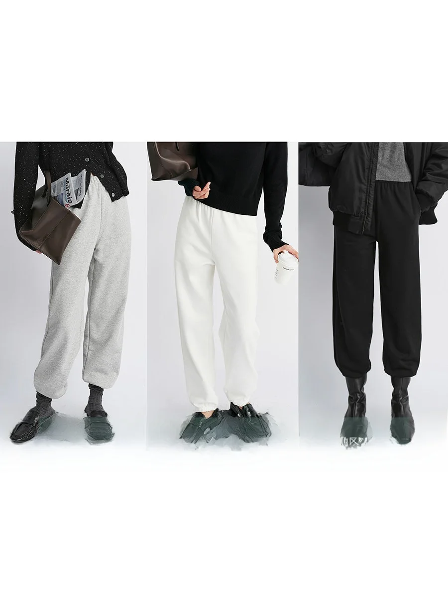 

Amyy Studios Thickened Fleece Lined Casual Women's Sweatpants Comfortable Simple Style Autumn Winter High Waist Cotton Pants
