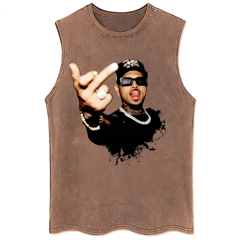 كريس براون الحفل 2025 سترة خمر غسلها المحملة تانك القمم الصيف عادية بلوزات بلا اكمام Y2k قميص #3