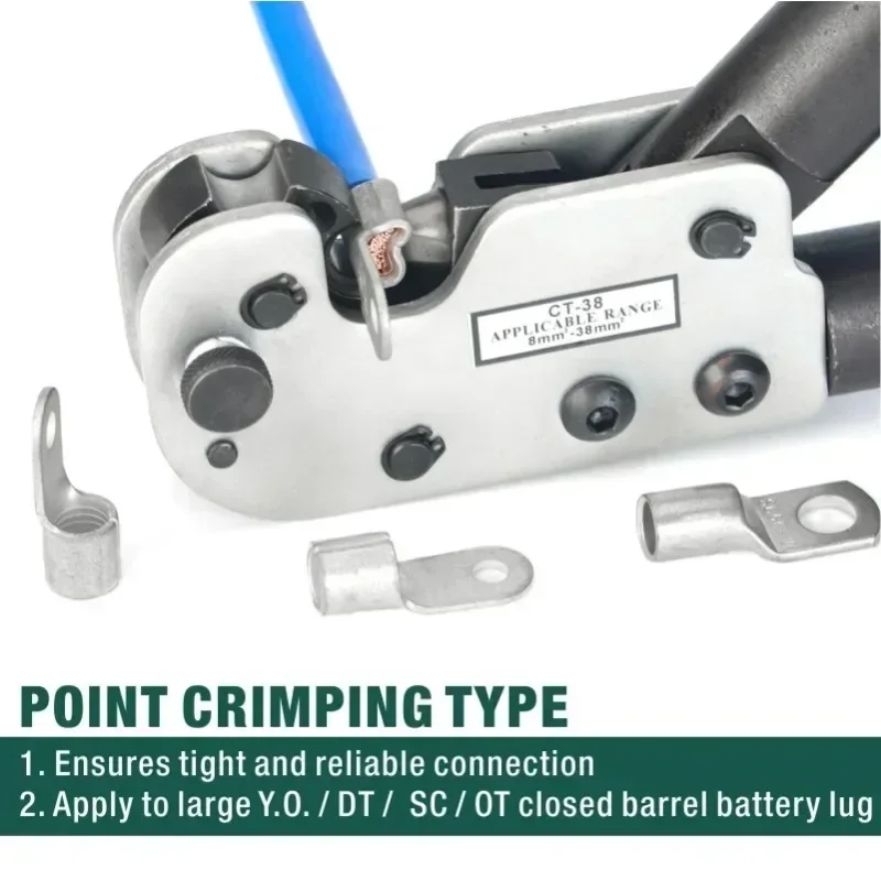 BLUSUNSOLAR CT-38 Cable Lug Crimping Tool for Battery & Welder Cables Hand Crimping Plier with Long Handle 8-38mm2 AWG8-3/0