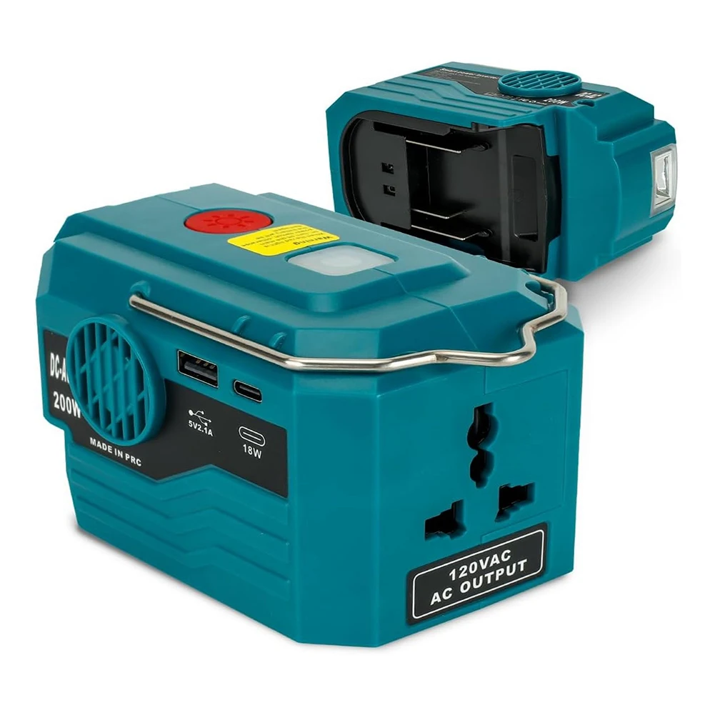Inverter Daya Baterai Li 200W untuk 18V Ke AC 120V, Inverter Catu Daya dengan Lampu Kerja LED, Output USB Tipe C Tahan Lama