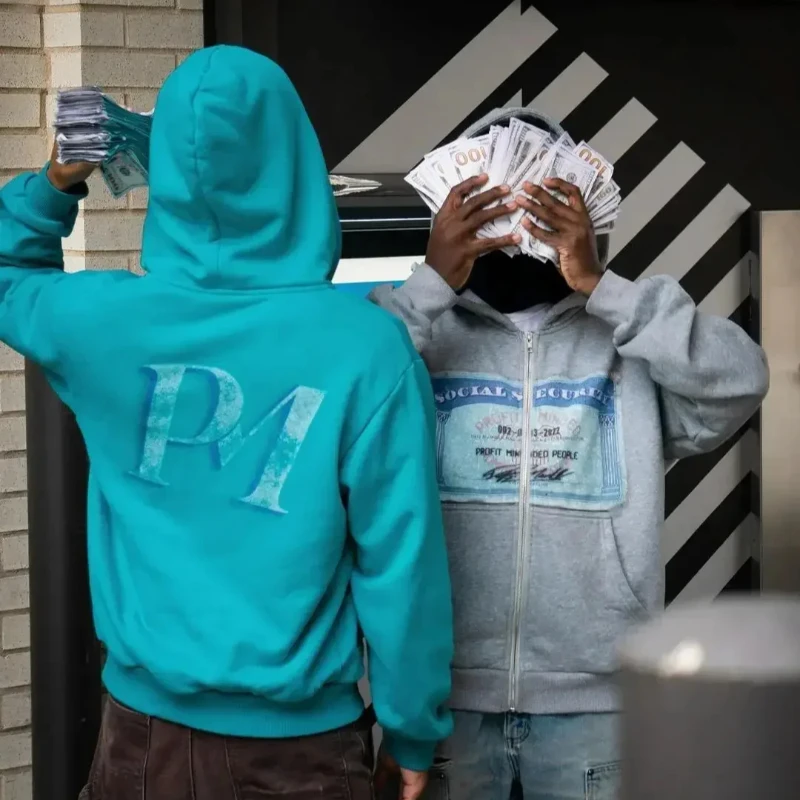 European American Winter Y2K Street Personalized Pattern Printed Top Coat Mens Women's Loose Casual Cardigan Zipper Sweat Hoodie