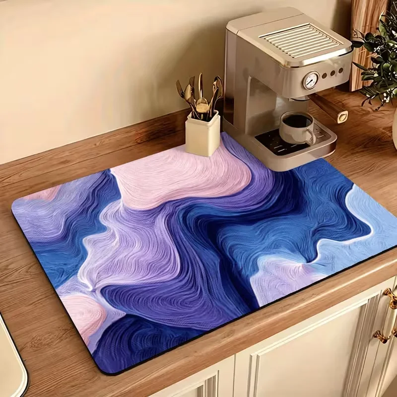 Marble Fluid Swirl Abstract Art Print Absorbent Drying Mat Non Slip Coffee Bar Kitchen Sink Counter Draining Pad