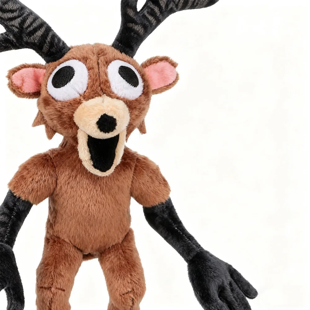Juguete de peluche de ciervo de peluche: súper suave, huggable con grandes ojos expresivos, astas negras detalladas, cuerpo marrón y extremidades negras