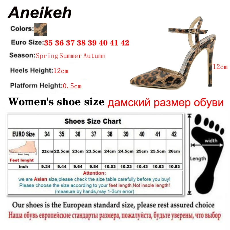 Aneikeh 2024 New Sexy Pointed Toe Leopard print Pumps Thin High Heel Gladiator Ankle Buckle Strap Party Dress Shoes Brown 35-42