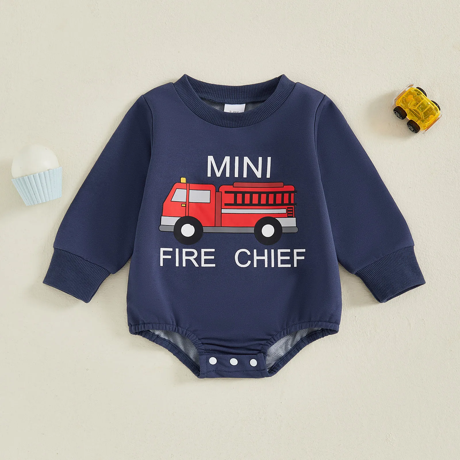 

SUNSIOM Baby Boy Autumn Sweatshirt Jumpsuit Long Sleeve Round Neck Fire Engine Embroidery Romper