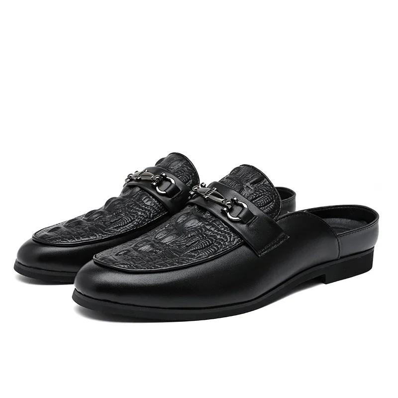 

Модельерская обувь с крокодиловым узором, новинка 2025, мужская повседневная кожаная уличная обувь, классическая обувь для ленивых с двойной пряжкой и ремешком