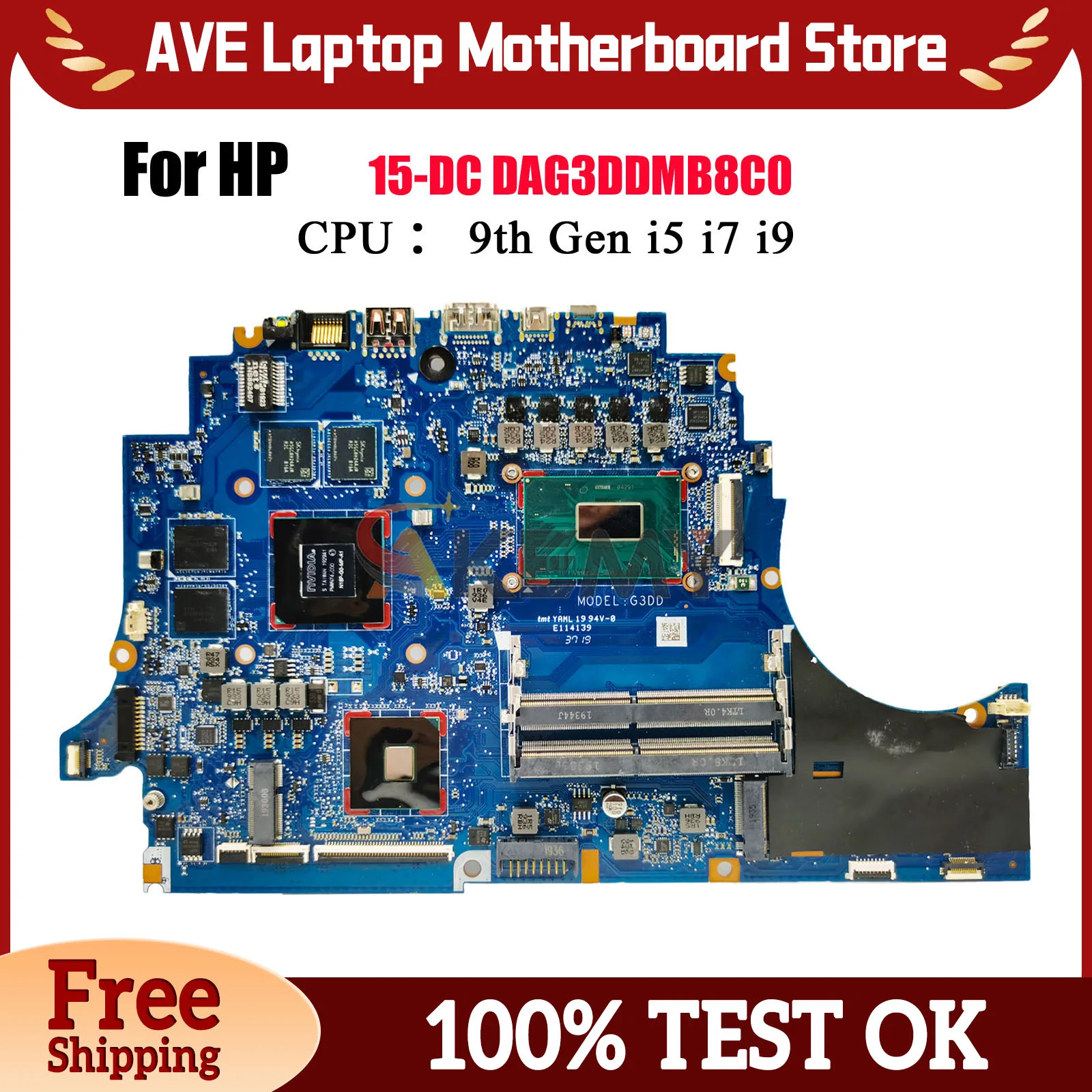 

Материнская плата для ноутбука HP Omen 15-DC DAG3DDMB8C0 с процессором i5 i7 GTX1650, 4 ГБ графического процессора, протестирована нормально