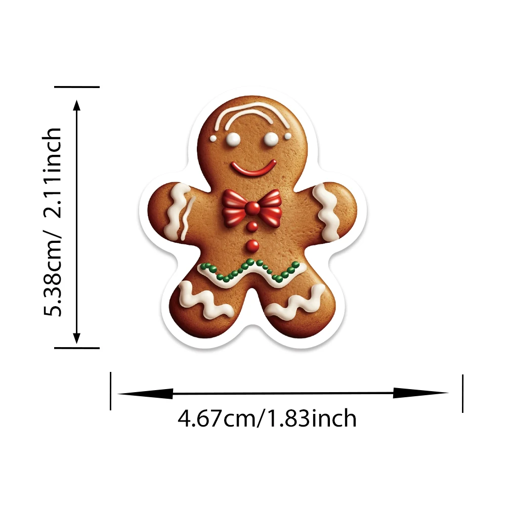 50 pezzi di adesivi natalizi con omino di pan di zenzero per notebook, laptop, diari, carte, custodia per telefono, buste, decalcomanie, decorazioni per feste